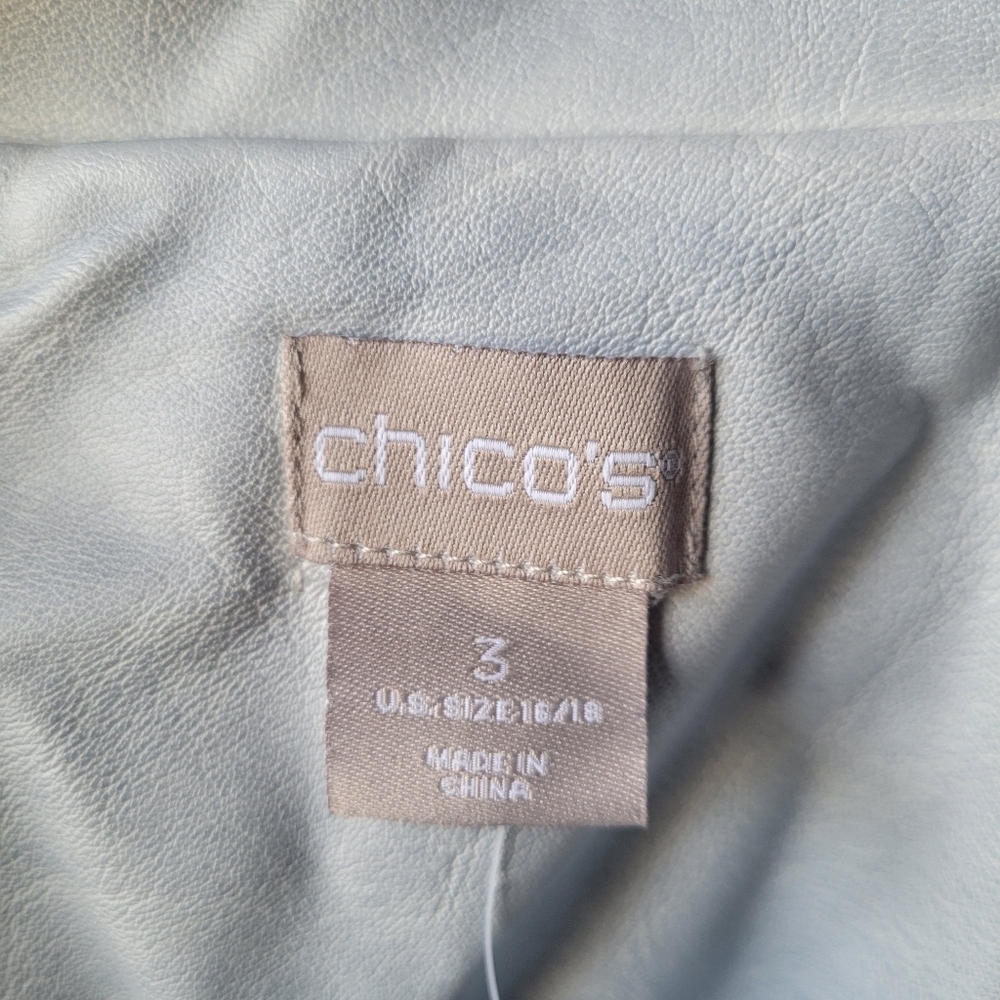 Chico's Jacket 3 Light Blue Faux Leather Zip Cafe Racer Motorcycle Biker Women 3 - Picture 8 of 12